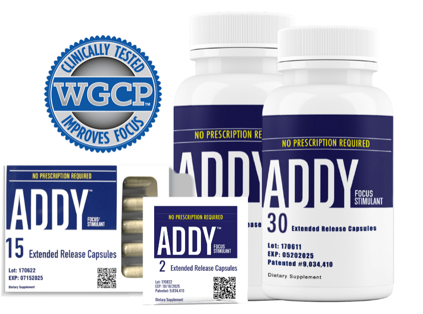 ADDY Focus Stimulant 15 pack, 30 count bottle, 60 count bottle, 2 pack